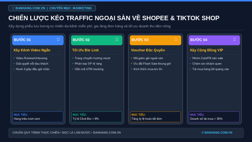 Chiến Lược Kéo Traffic Ngoại Sàn Về TikTok Shop & Shopee Miễn Phí