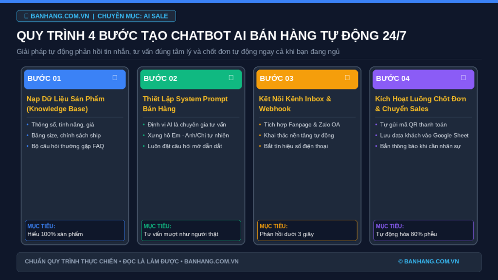 Quy Trình 4 Bước Tạo Chatbot AI Bán Hàng Tự Động 24/7 Cho Fanpage