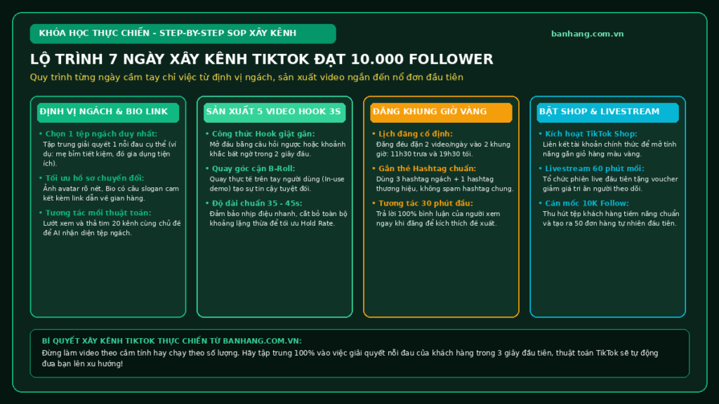 Lộ Trình 7 Ngày Xây Kênh TikTok Bán Hàng Đạt 10.000 Follower Chuẩn Tự Nhiên